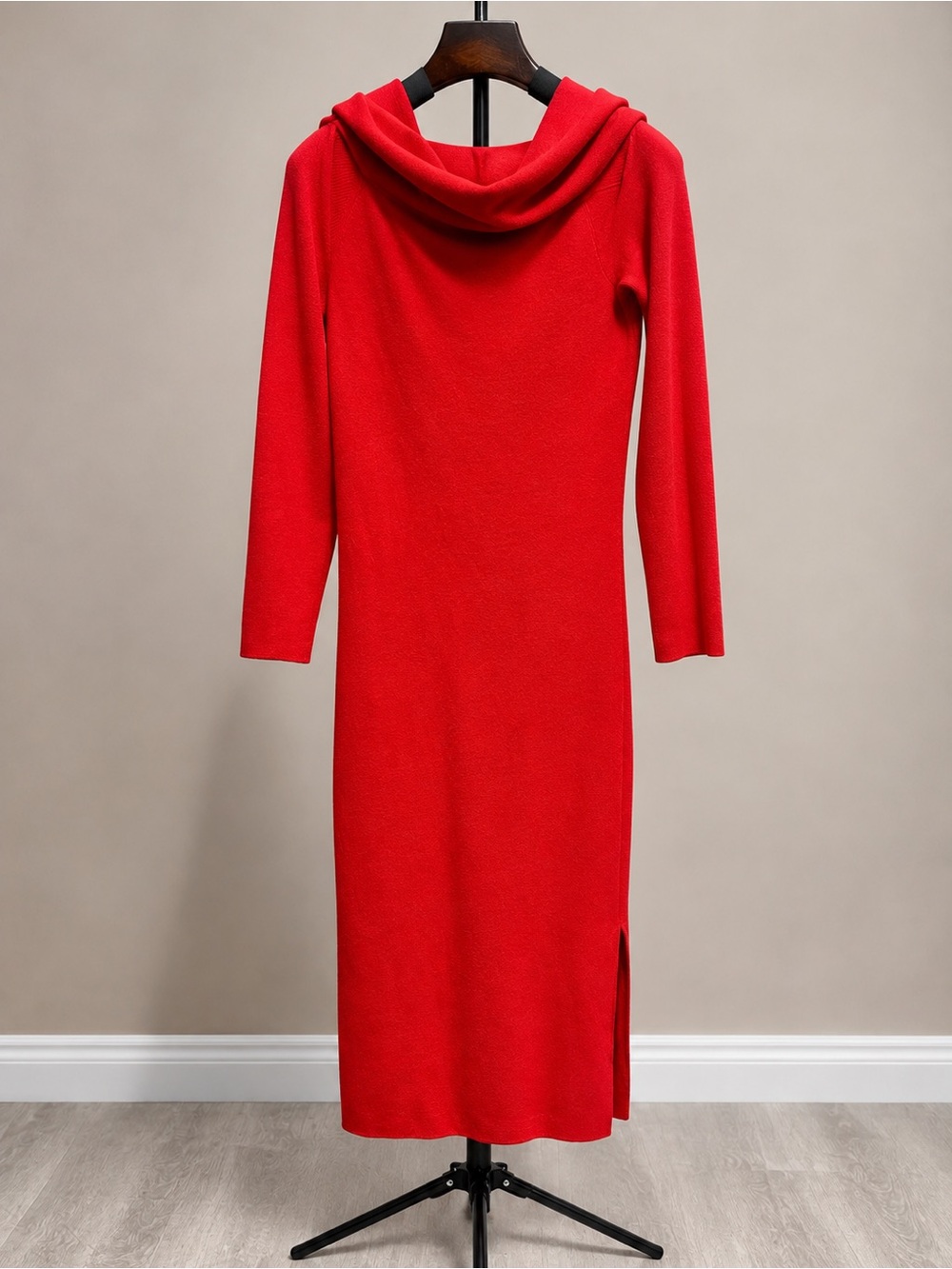 BOLD elements Red Cowl Neck Knit Sweater Dress